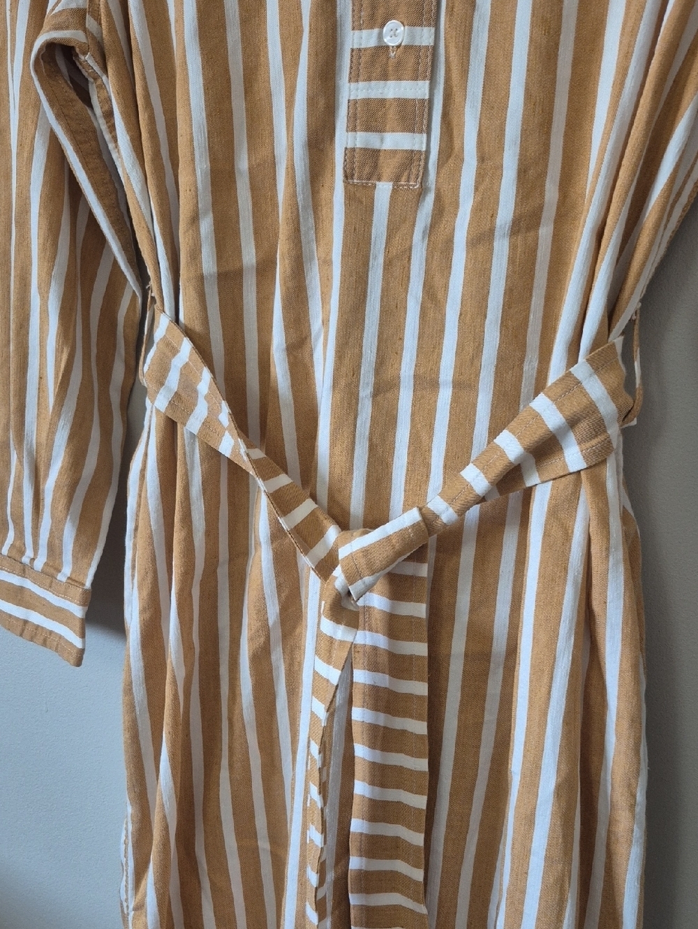 Samsoe Samsoe Amara Belted Shirt Dress Size L, Honey Stripe Linen Blend Vacation - Picture 6 of 15